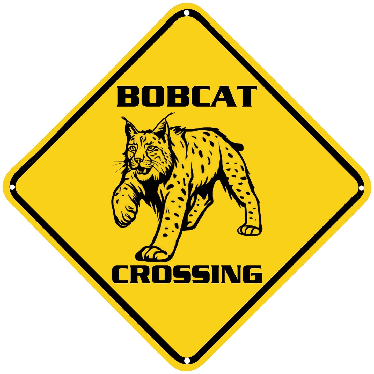 ZMEIZ Bobcat Crossing Warning Sign Bobcat Animal Caution Yellow Wall Art Decorative Decor For Fence Home Farmhouse Yard Road Quality Metal Sign 12x12 Inches