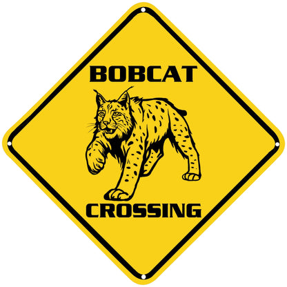 ZMEIZ Bobcat Crossing Warning Sign Bobcat Animal Caution Yellow Wall Art Decorative Decor For Fence Home Farmhouse Yard Road Quality Metal Sign 12x12 Inches