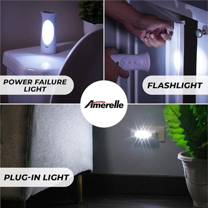 Amerelle LED Emergency Lights For Home Power Failure – Triple Function Power Failure Light and Plug In Flashlight Combo, With Rechargeable Battery – Be Snow Storm & Hurricane Ready (71134)