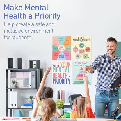 S&O Mental Health Posters for Office & School - Therapy Office Decor - Counseling and Awareness Wall Art Decorations - Growth Mindset Inspirational Quotes - Classroom Academy Counselor Supplies - 10PC