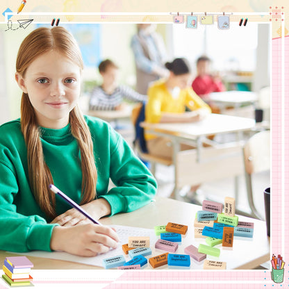 Resurhang 180 Pcs Erasers Bulk for Kids Inspirational Pencil Erasers Bulk for Drawing Motivational Big Eraser School Supplies for Classrooms Back to School Office (Motivational,Morandi)