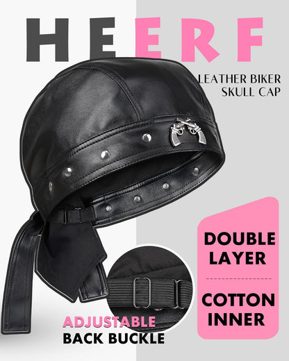 Heerf Cycling Bandana Leather Skull Cap Motorcycle Biker Hat Adjustable Doo Rags for Men and Women