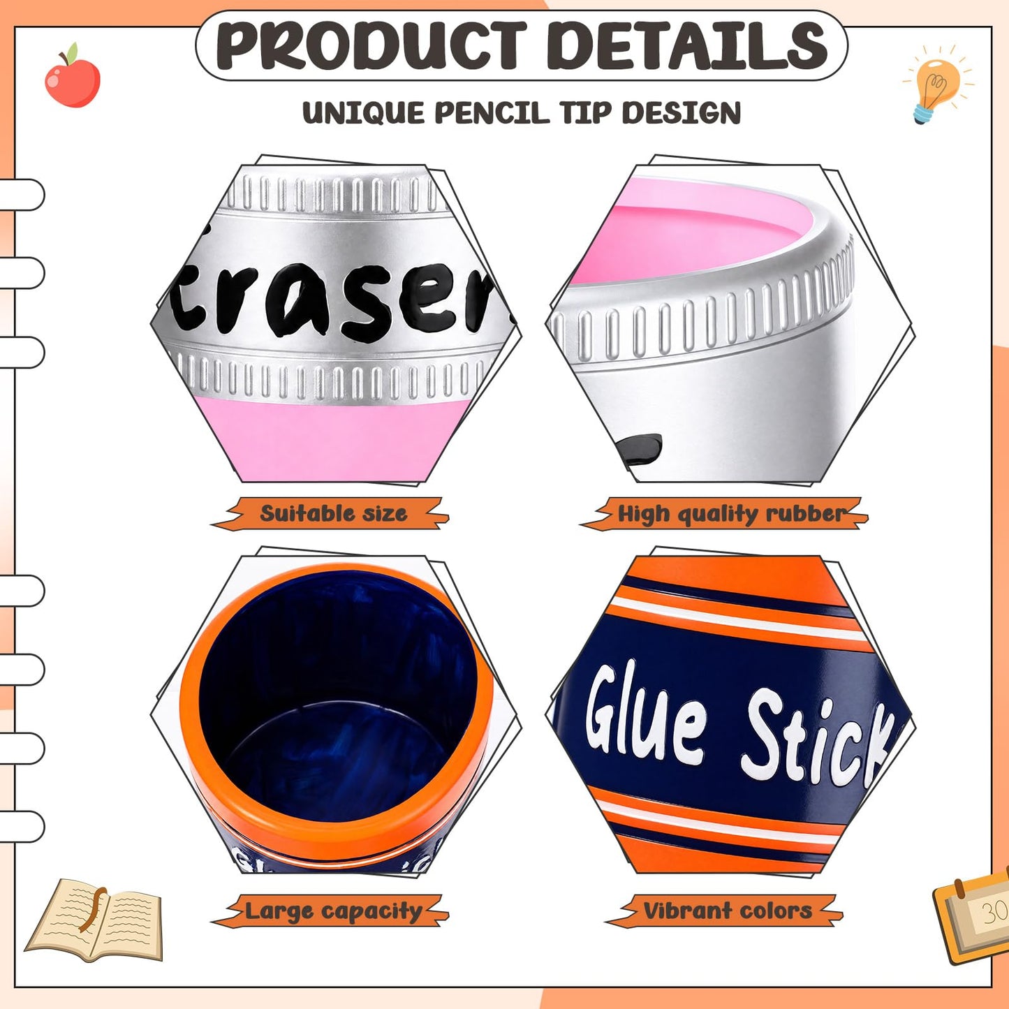 Tenceur 2 Pcs 4.7x4.7 Inches Glue Stick Erasers Bucket for Teacher Desk Organizer Pencil Holder Bucket Large Capacity Desk Organizer for Teacher Classroom Craft Supply Storages