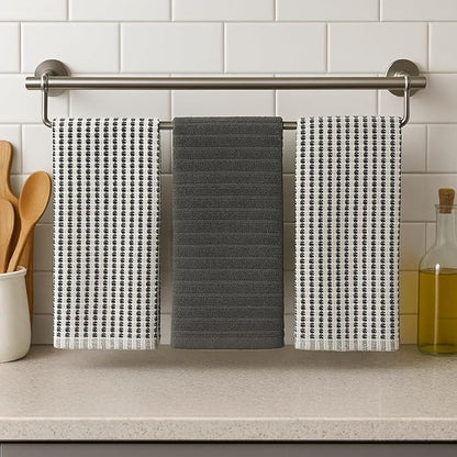 Thanksgiving Kitchen Towels- Set of 3 100% Cotton Solid Dark Gray and