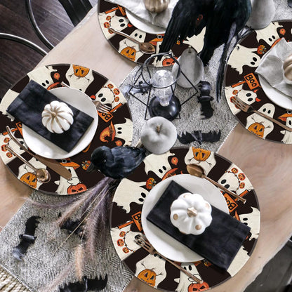 Artoid Mode Spooky Ghost Halloween Round Placemats Set of 6, 14 Inch Table Mats for Party Kitchen Dining