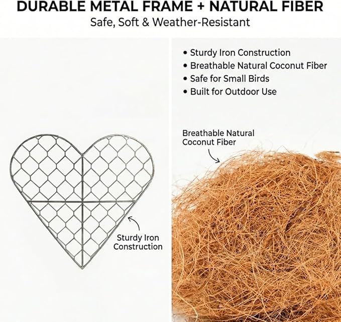 Handmade Fiber Bird Nesting Heart, Refillable Nesting Material for Wild Bird, Hanging Hummingbird Houses Nest Outdoor Garden Art Birdhouse Decortion Gifts for Bird/Nature Lovers