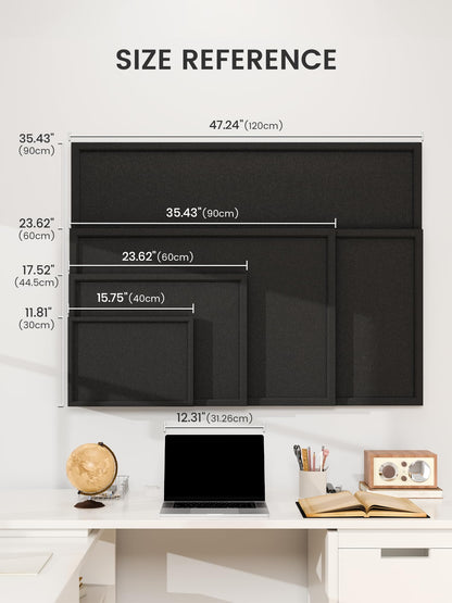 Fluxynara Foldable Cork Board Alternative, Felt Bulletin Board 23.6" x 17.5" Black Frame with 12 Adhesive Tabs, Pin Board for Home Office, Classroom, Entryway, Kitchen Wall Decor—Black