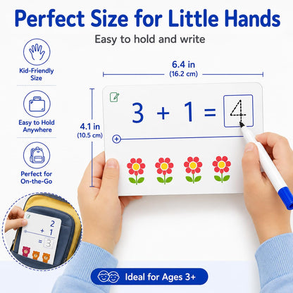 Write & Wipe Activity Cards for Kids, Reusable Tracing Flash Cards, Preschool Handwriting Practice Set, Letter Number Math Learning Activities Ages 3-6 (Addition and Subtraction)