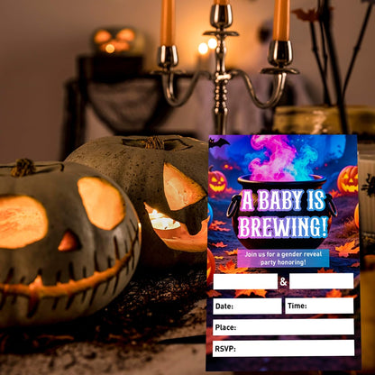 Halloween Gender Reveal Invitation Set of 20, 4"x6" Witch Theme Invites
