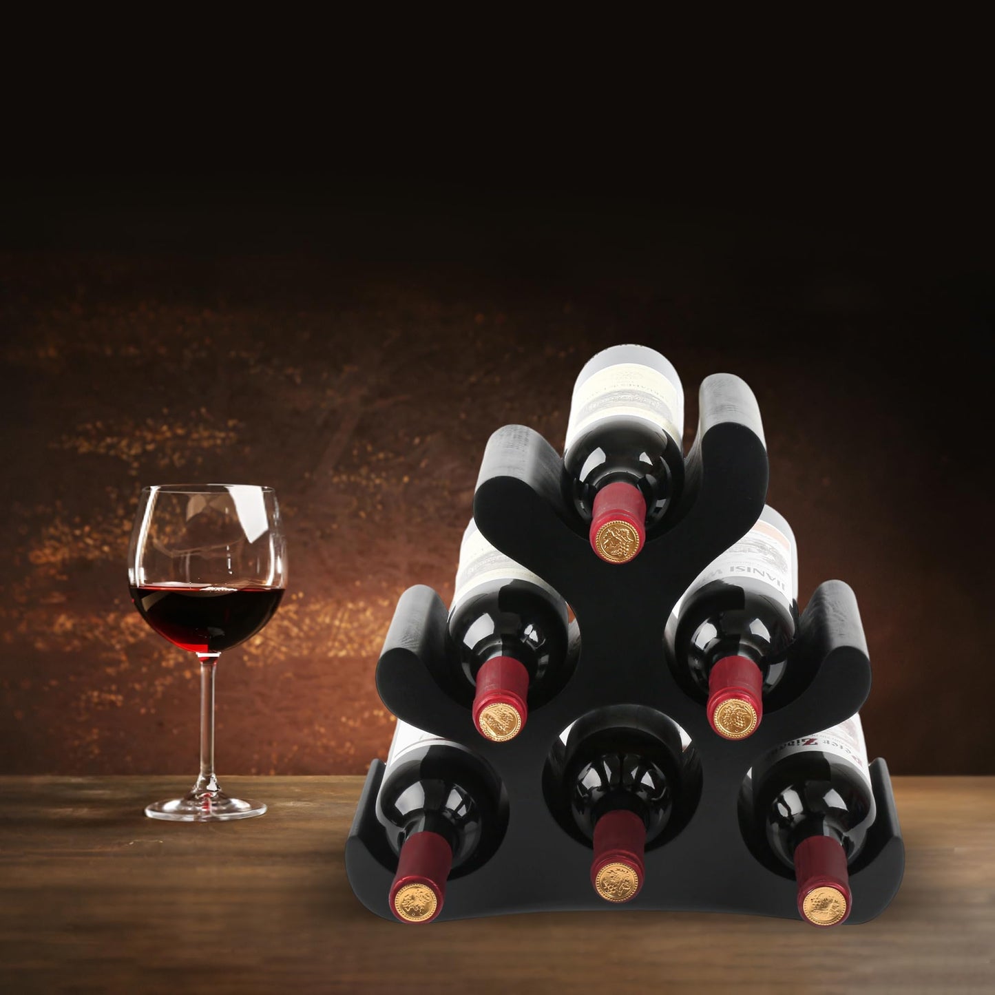 TRUDING Countertop Wine Rack - 6 Bottle Wooden Wine Rack - Freestanding Wine Bottle Holder Stand - Wine Storage Rack for Cabinet Pantry Bar Kitchen