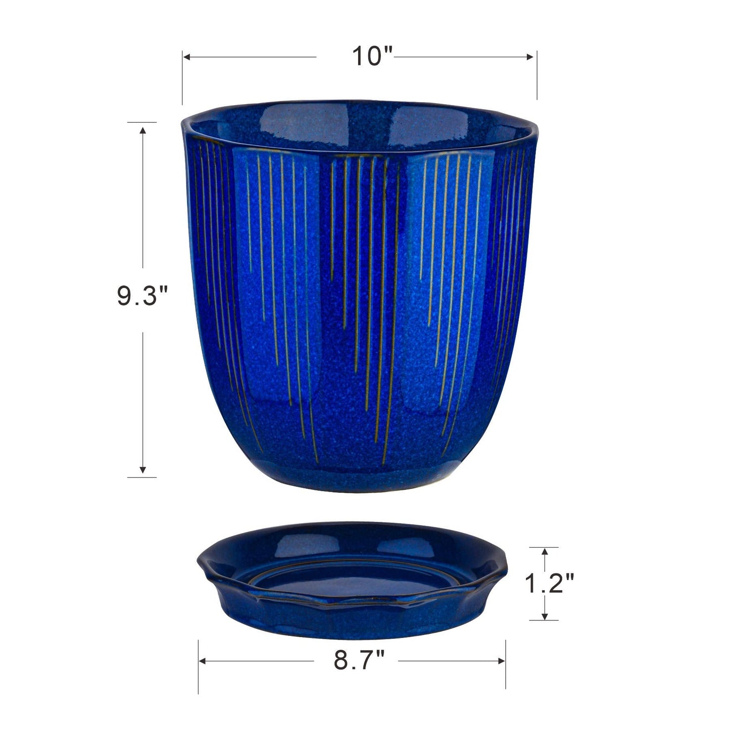 ADN 10 Inch Ceramic Planter Pot with Drainage Hole and Saucer,Large Round Plant pots for Indoor Outdoor Plants,Modern Flower pots, Navy