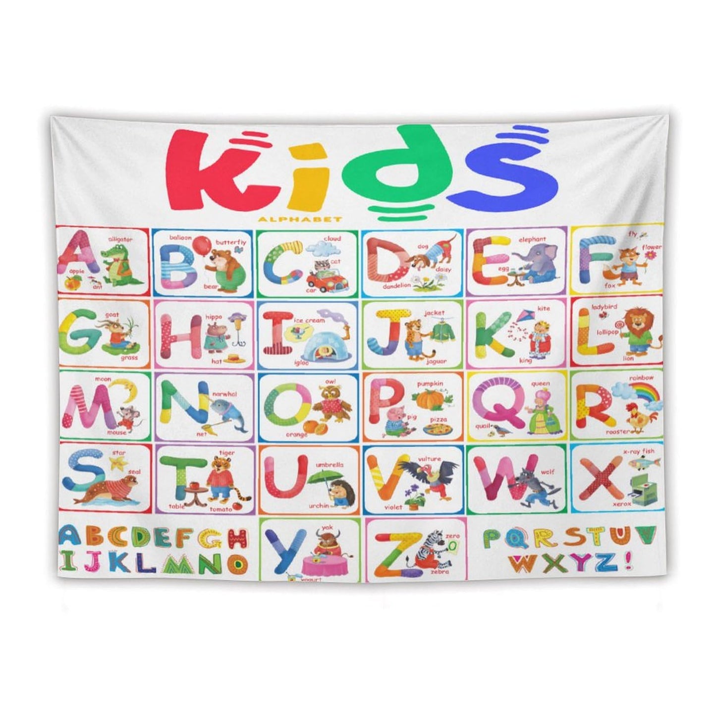 DDCBNS Learning ABC Tapestry,Cartoon Animals Alphabet for Kids Boys Girls,Funny Educational Tapestry Wall Hanging Home Décor for Nursery Study Classroom Bedroom Living Room 80" x 60"