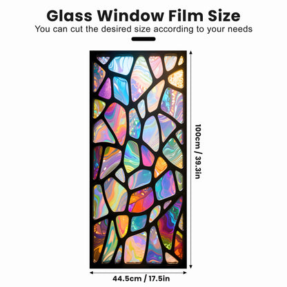 AOHMPT Stained Glass Window Privacy Film: Non-Adhesive Sun and Landscape Mosaic Design, Removable Stickers Window Covering for Home Decor (Z1584)