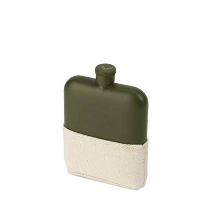 Foster & Rye Flask Whiskey Men-Stainless Steel Alcohol Matte Army Green with Canvas Wrap-6oz Set of 1, 6oz