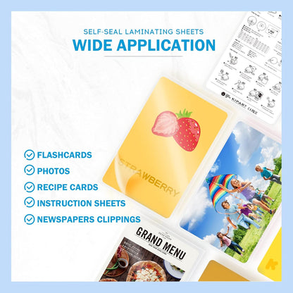 Uinkit 20 Pack 5x7 inches Self Sealing Laminating Pouches, Waterproof Lamination Pouches, Permanent Adhesive 10mil Thickness No Need Machine (5.2x7.2Inchesx20Pack)