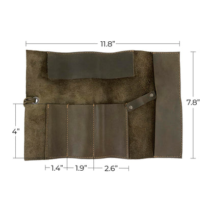 Hide & Drink, Rustic Leather Pencil Roll Pouch, Multi-Purpose Storage Wrap for Scissors, Earphones, Organizer for Craft, Work, Handmade (Dark Jade)
