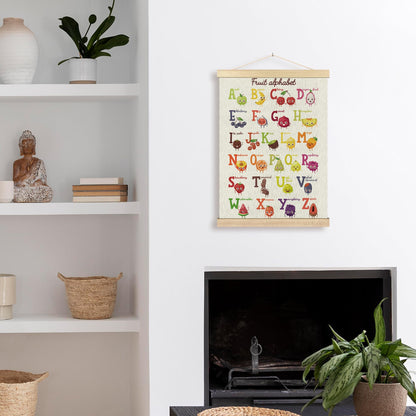 BCUANGD ABC Kids Wall Art - Fruit Alphabet Educational Wall Decor Poster Hanger with Wood Frames, Cute Classroom Wall Hanging Canvas Decor for Playroom Nursery Toddler Kids Room, 12x16 Inches