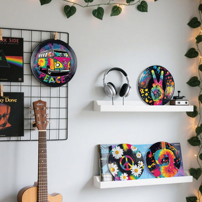 DOODLREAM 4PCS Graffiti Guitar Daisy Vinyl Record Wall Decor 12" Hippy Peace Sign Bus Wall Art Posters for Room Aesthetic, Retro Record Decorations for Music Party Studio Living Room DIY Craft Project