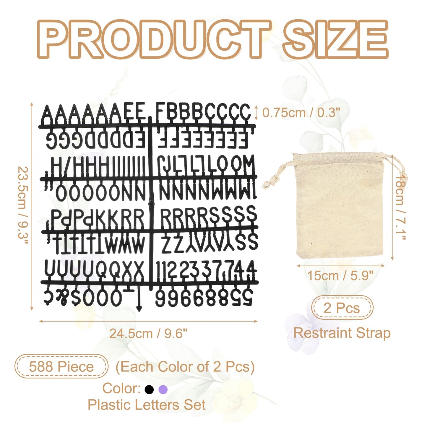 PATIKIL 588 Piece Plastic Letters Set for Felt Letter Board, Black/Purple Alphabet Message Board Accessories Including Letter Numbers with Restraint Strap for Cafe, Wedding, Birthday