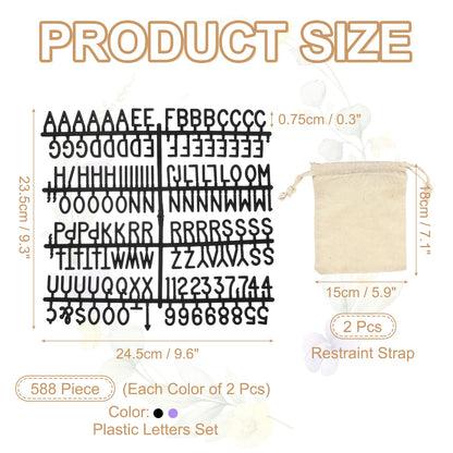 PATIKIL 588 Piece Plastic Letters Set for Felt Letter Board, Black/Purple Alphabet Message Board Accessories Including Letter Numbers with Restraint Strap for Cafe, Wedding, Birthday