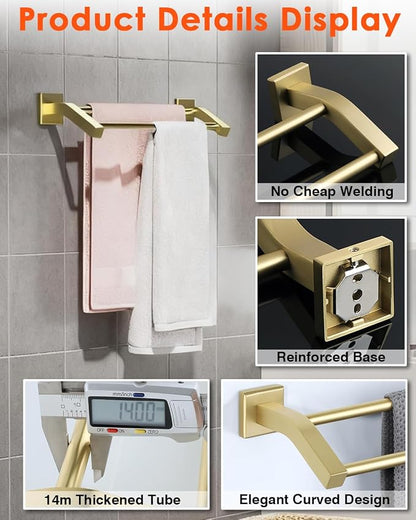 Alise Bath Double Towel Bars Towel Racks for Bathroom,Wall Mount Towel Holder Heavy Duty SUS304 Stainless Steel Towel Hanger Towel Rail,Gold,32 Inch