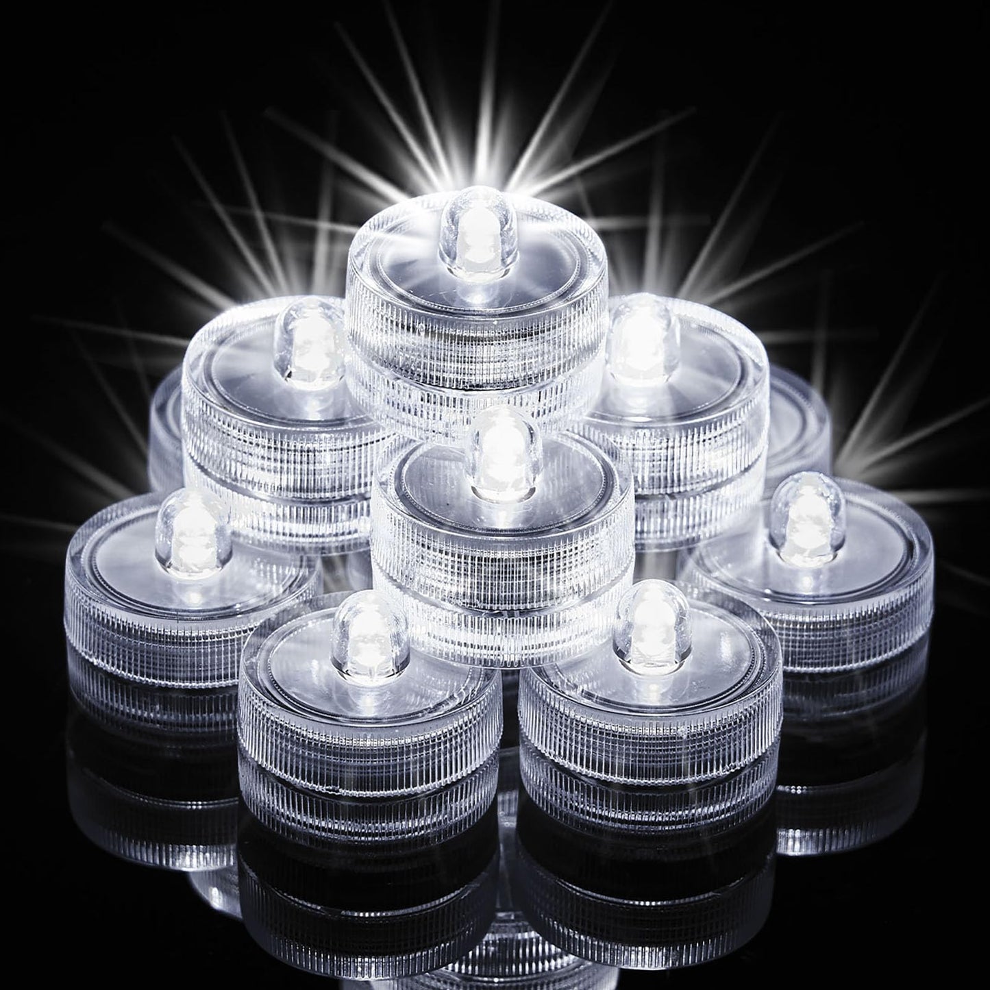 Homemory 12pcs Mini Submersible LED Lights, 150+Hour Waterproof Small Tealight Candles,Battery Operated Underwater EFX Light for Vase,Pool Pond,Halloween Lantern Decor