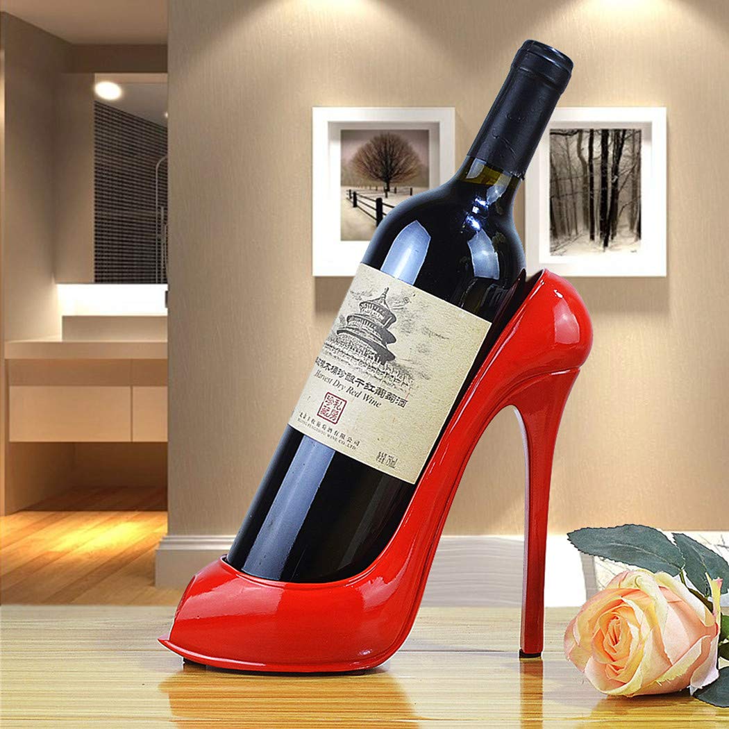 Fantasee High Heel Wine Bottle Holder Countertop Storage Stand for Wedding Party Home Decor (Red High Heel)