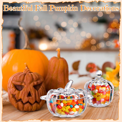 Mimorou 3 Pcs Glass Pumpkin Candy Jar Thanksgiving Clear Candy Bowl Storage with Lids 3 Sizes Fall Cute Snack Crystal Jars for Home Decoration Thanksgiving Centerpieces Wedding Party