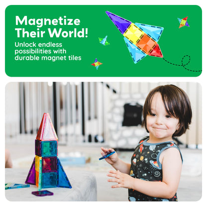 PicassoTiles 80 Pcs Magnetic Building Tiles Magnet Building Block Toys W/Car Diamond Educational Construction Playset Toy for STEM Sensory Gifts Kid Brain Development Stacking Blocks Construction Set