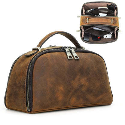 CONTACTS Full Grain Leather Tech Organizer Travel Case for Electronics Accessories Portable Cable Organizer Pouch with Handle, Storage Bag for Charger, Cables, Power Bank, Mouse