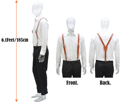 WELKINLAND Buffalo Leather Suspenders - Heavy Duty Work Suspenders for Men, Brown Leather with Hooks