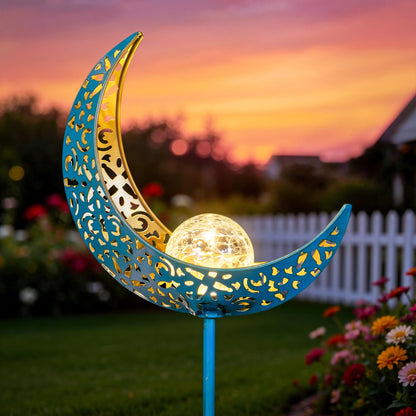 Homeimpro Moon Solar Garden Lights Outdoor Stakes, Waterproof Crackle Glass Metal Yard Lights for Lawn, Patio Accessories, Backyard Decor, Birthday Gifts for Mom
