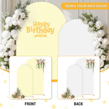 White & Beige Arch Backdrop Cover 7.2 & 6FT, Double Sided Arch Covers Stretchy Backdrop with Zipper Set of 2 Spandex Chiara Stand Cover for Wedding Birthday Party Baby Shower Banquet