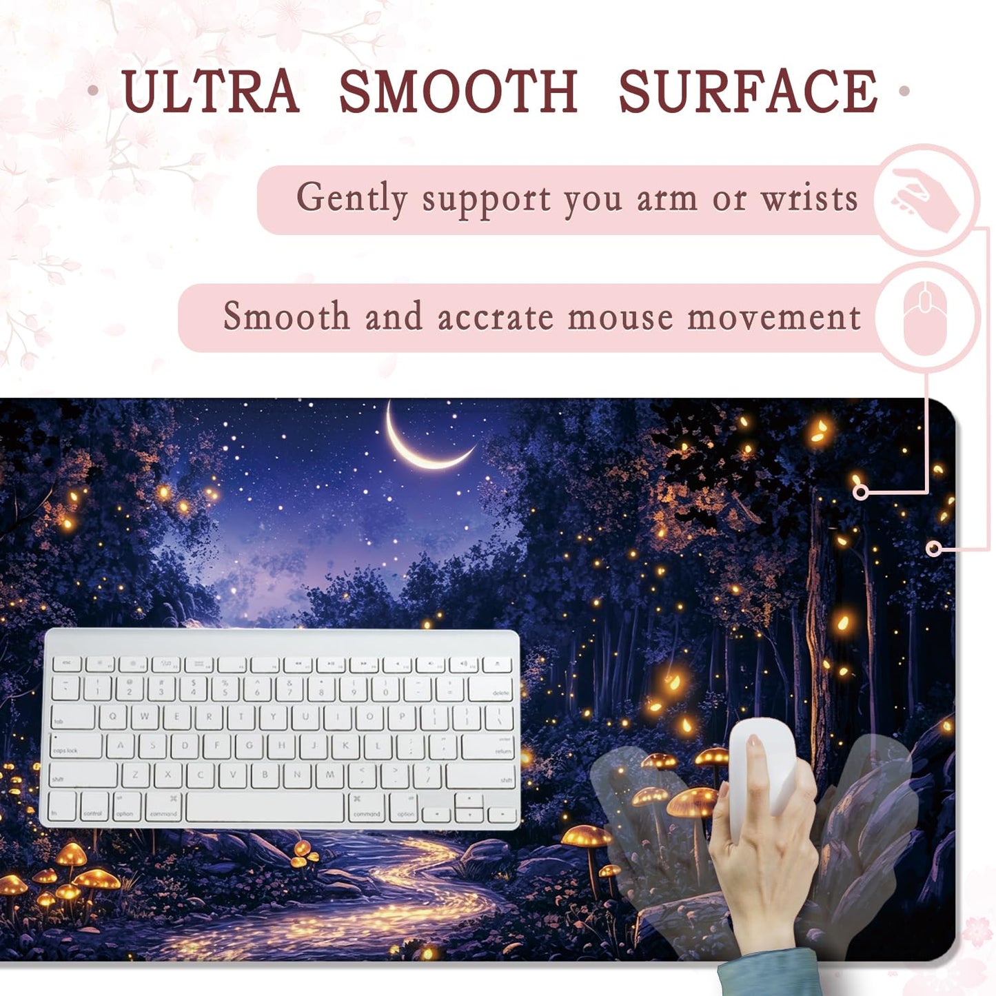 XUNLURY Fantasy Forest Large Mouse Pad Desk Mat, Starry Night Mystical Enchanted Forest Extended Gaming Mousepad, Non-Slip Desk Pad for Home Office Work, 31.5x15.7 Inch