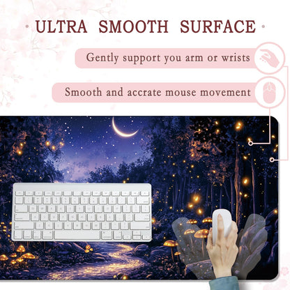 XUNLURY Fantasy Forest Large Mouse Pad Desk Mat, Starry Night Mystical Enchanted Forest Extended Gaming Mousepad, Non-Slip Desk Pad for Home Office Work, 31.5x15.7 Inch
