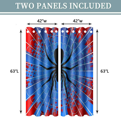 OSUNBD Spider Web Curtains - Blue & Red Superhero Design - Blackout Thermal Insulated Drapes for Kids Room, Bedroom, Living Room - 42 x 63 Inches, 2 Panels
