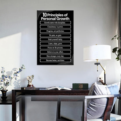 PSYYSP Motivational Wall Art 10 Principles Of Personal Growth Inspirational Poster For Office Men Women Desk Decor Small Success Quotes Canvas Print Framed Discipline Mindset Wall Sign 12x18 Inch