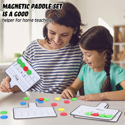 Seajan 9 Pcs Magnetic Paddle Set Education Dry Erase Double Side Handheld Answer Board with Magnetic Counters Discs Phonemic Awareness Phonics Games Toy for Students Kids Teaching Supply (Black)