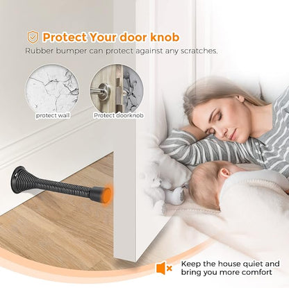 Ravinte Door Stoppers, 12 Pack Black Spring Door Stops with Rubber Bumper, Door Stoppers for Bottom of Door