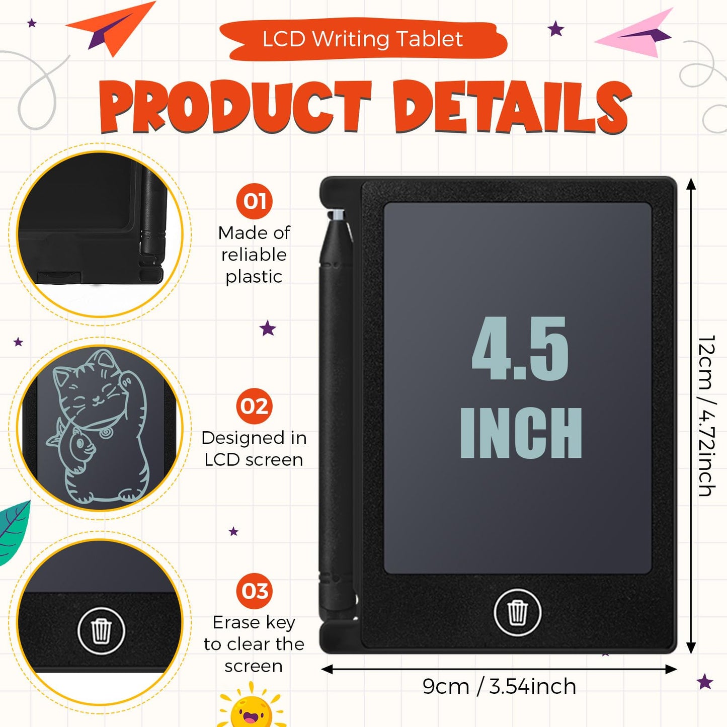 Nezyo 16 Pack 4.5 Inch Mini LCD Writing Tablet for Kids Electronic Doodle Board Bulk Erasable Drawing Tablet Reusable Writing Pad for Girls Boys Party Favor Goodie Bag Classroom Gifts(Black)