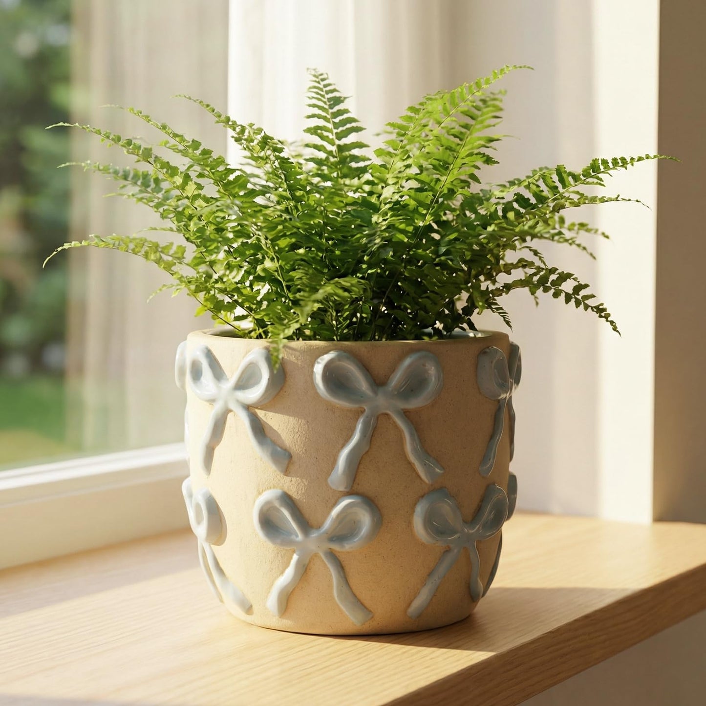 Yokiiimakiii Ceramic Flower Pots for Indoor and Outdoor Plants, Succulent Orchid Round Clay and Terracotta Planter for Garden Home Modern Decoration 5.3 Inch (Blue Bow, Without Saucers)