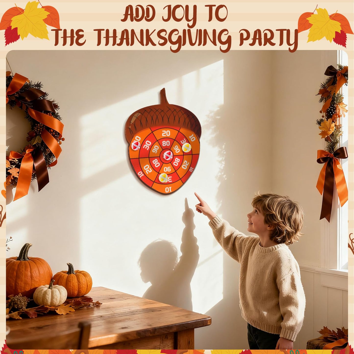TEASIK Thanksgiving Acorn Dart Board - Fall Crafts for Kids,Halloween & Thanksgiving Decorations with 10 Balls,Autumn Party Wall Decor for Family Game Night (21.3x16.5 Inch)