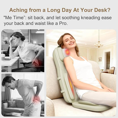 Rainwolf Shiatsu Neck and Back Massage Cushion with Heat - 4D Deep Tissue Kneading Full-Back Massager for Relief Tension, Adjustable Intensity & Height, for Office Chair & Home