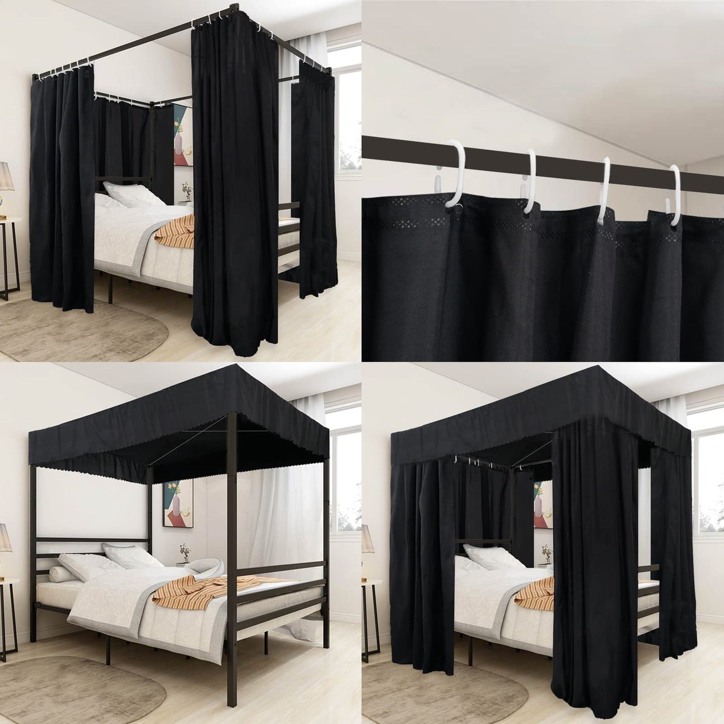 Kmhesvi Black Canopy Bed Curtains - 4 Corner Post Bed Curtains Canopy Twin Bed Canopy Curtains for Adults Girls Bedroom Decoration(Black, Twin)