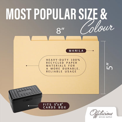 25 Manila Index Card Box Dividers with Tabs & 108 Stickers, Alphabetical File Dividers for 5x8 Index Card Box