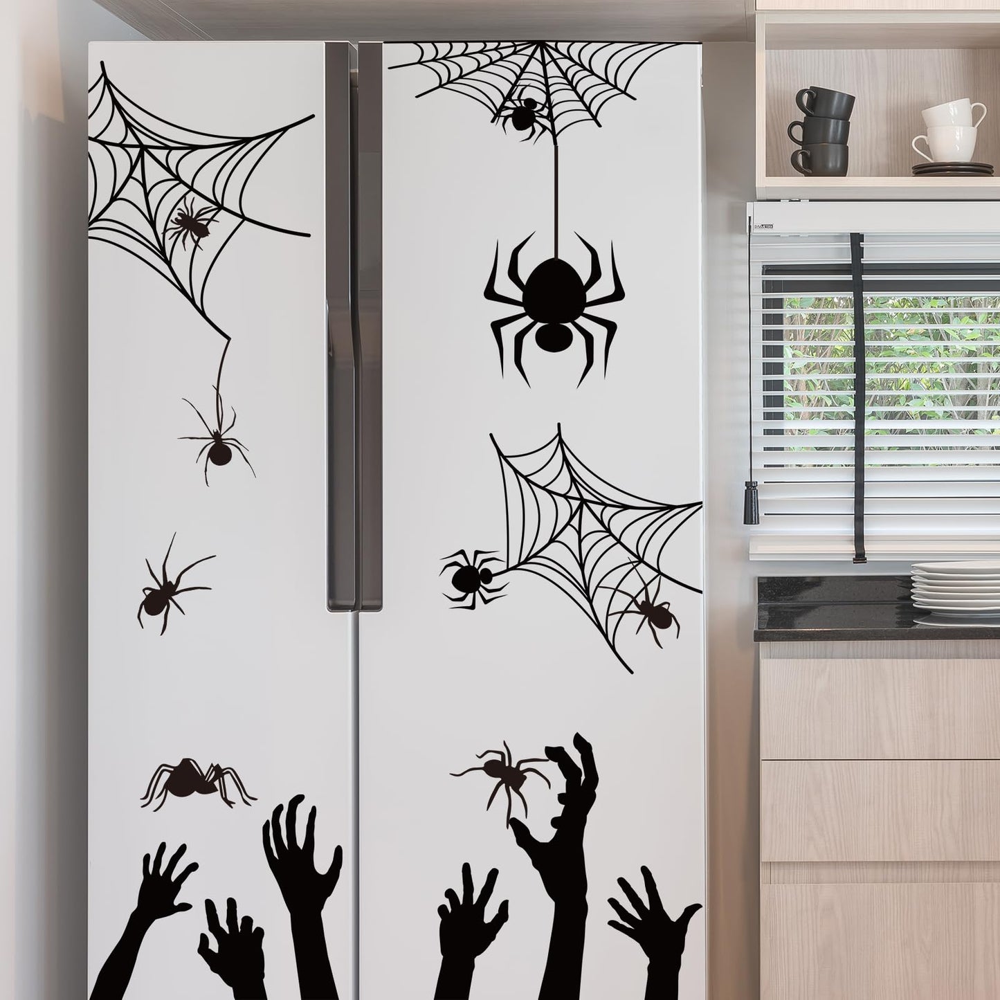 JarThenaAMCS 22 Pcs Halloween Garage Magnets Decoration Black Spider Web Hand Garage Door Decals Magnetic Refrigerator Stickers for Halloween Holiday Party Home Car