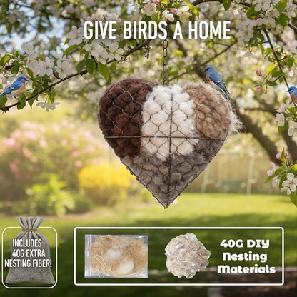 Handmade Alpaca Fiber Bird Nesting Heart, Birds Nests Material Holder, Winter Tree Shelter for Wild Bird, Hummingbird Houses Nest Boxes Gifts for Outside Garden Art Birdhouse, Birds Lovers