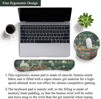 Cute Frog Mouse Pad with Wrist Rest Kawaii Green Decor Pain Relief Mat, Ergonomic Mouse Pad for Desk Computer Keyboard Laptop, Desk Decor Office Accessories for Girl Wrist Rest for Computer Keyboard.