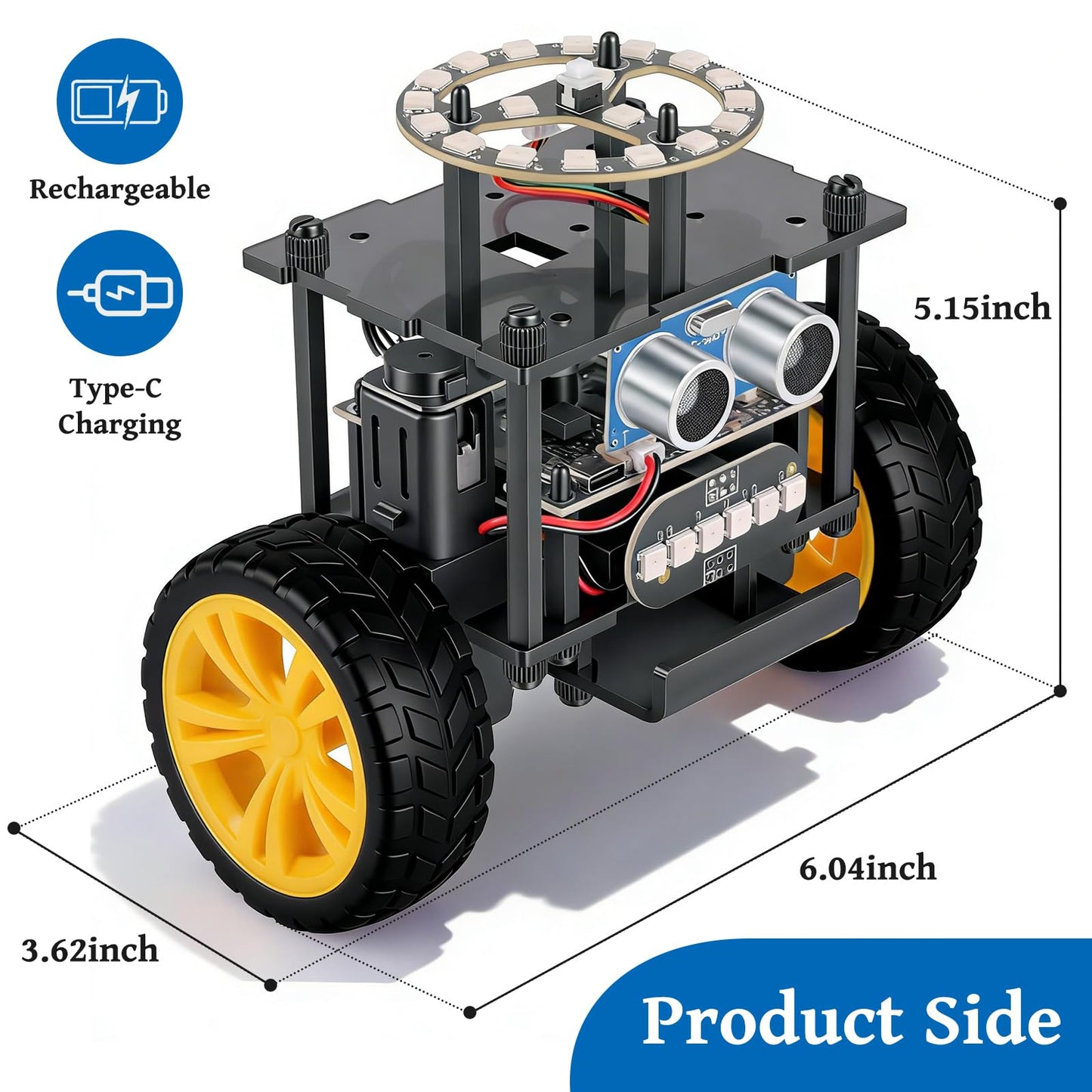 Elfew STEM Robot Car Toys for Kids 8-13, DIY Building Educational Robot Kit, 2WD Self-Balancing RC Car with Ultrasonic Obstacle Avoidance, 360° Rotation, LED Lights, Ideal Gift for Boys Girls
