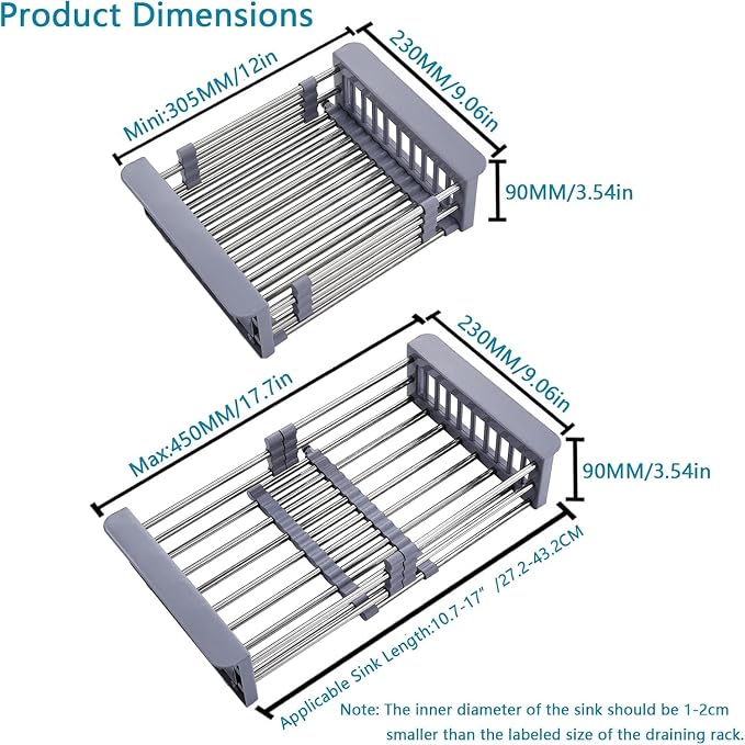 Dish Drying Rack, Over The Sink Dish Drying Rack, Stainless Steel Dish Drainer with Adjustable Arms Holder Functional Kitchen Sink Organizer for Vegetable and Fruit